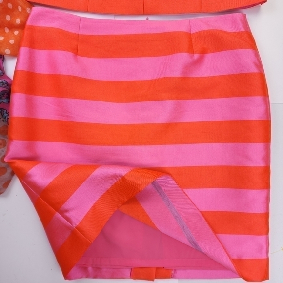 Tanner Doncaster Orange Pink Stripe Collaboration Skirt Suit Set Sz 14 - Picture 2 of 16